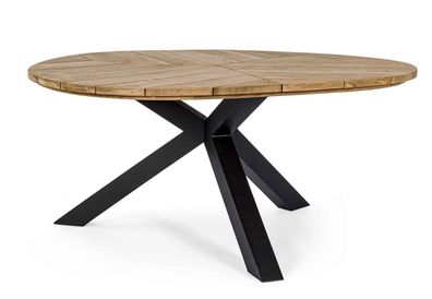 Gartentisch Palmdale aus Teak und Aluminium, modern rund, schwarz natur, für 6-8