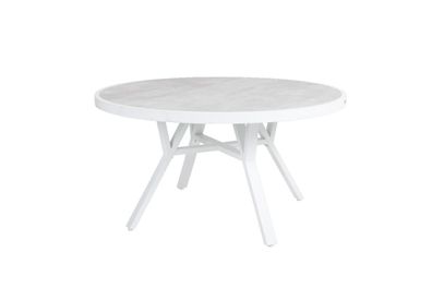 Gartenesstisch Samvaro aus Aluminium und Glas, modern, rund, weiß-grau, für 4-6