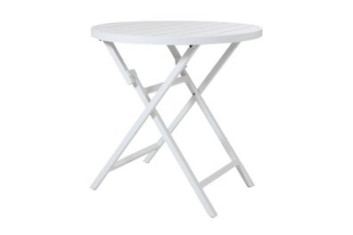 Gartenesstisch Wilkie aus Aluminium, modern klappbar, rund in Weiß, geeignet für 2?4
