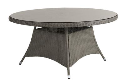 Gartenesstisch Hornbrook aus Kunst-Rattan und Glas, klassisch rund, beige natur,