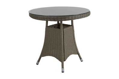 Gartenesstisch Hornbrook aus Kunst-Rattan und Glas, klassisch rund, beige natur,
