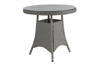 Gartenesstisch Hornbrook, aus Kunst-Rattan mit Glasplatte, klassisch rund, grau,