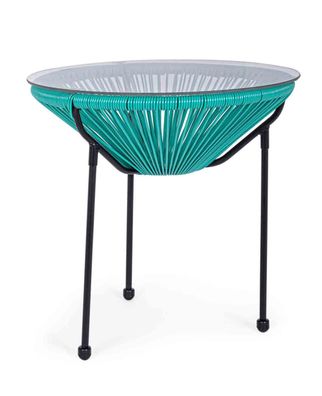 Beistelltisch Parker Glasplatte, modernes Metallgestell, rund, türkis,