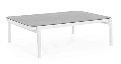 Gartencouchtisch Florencia aus Aluminium und Glas, modern rechteckig, weiß, für