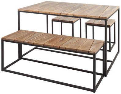 Tischgruppe Alois aus massiver Robinie, modern, Outdoor, Natur Schwarz,