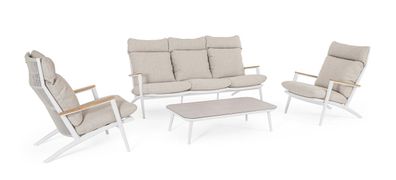 Garten-Set Hibiskus aus Aluminium und Teak, modern, weiß sand, inklusive Kissen,