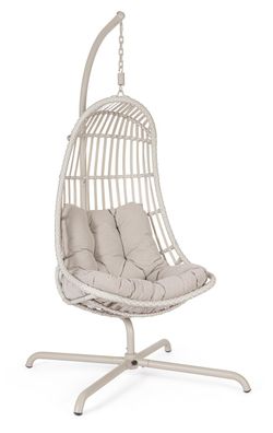 Hängesessel Phuket Metallgeflecht, modern gepolstert, sandfarben, inkl. Kissen