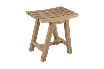 Gartenhocker Keros aus Teakholz, klassischer Outdoor-Stil, natur, rechteckig,