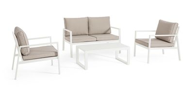 Garten-Set Hilde Aluminium, modern gepolstert für 4 Personen, weiß taupe,