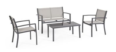 Garten-Set Florida 4er Gruppe aus Metall und Textilene, modern, hellgrau, für