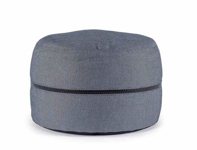 Gartenpouf Gulizar aus wasserabweisendem Olefin-Stoff, modern, rund, blau, mit