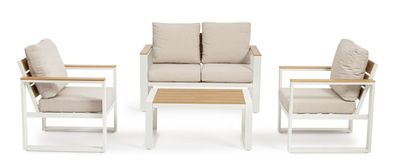Garten-Set Leandro Aluminium, modern gepolstert, Weiß Beige, für 4 Personen,