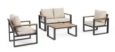 Garten-Set Leandro Aluminium, modern und wetterfest, 4er Gruppe, anthrazit