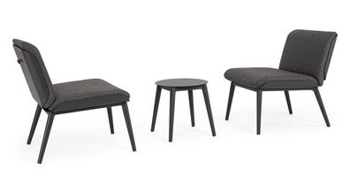 Balkon-Set Isabela aus Aluminium und Teak, modern gepolstert, anthrazit, Outdoor