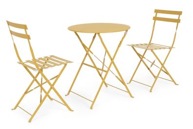 Gartenlounge Wissant aus Metall, klassisch klappbar, ocker, 2 Stühle und Tisch, pfleg