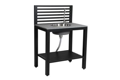 Outdoor Küche Bellac von Brafab aus Aluminium und Stein, modern mit Edelstahl-Waschbe
