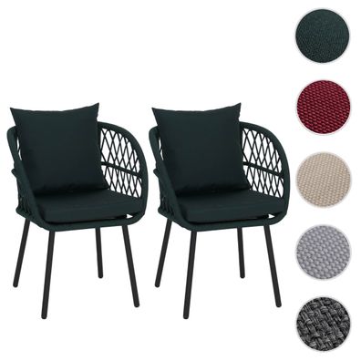 2er-Set Gartenstuhl HWC-Q38, Gartensessel Armlehne, Aluminium Seilgeflecht Rope