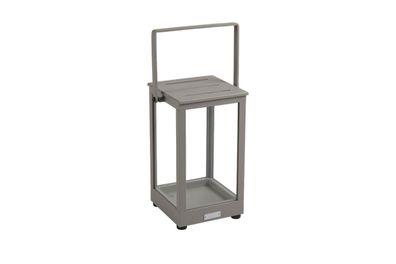 Windlicht Belfort aus Aluminium und Glas, modern, beige, quadratische Form,