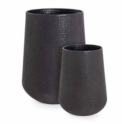 Gartenvase Kenar aus Metall, modern handgefertigt, hoch, schwarz, 2er-Set für