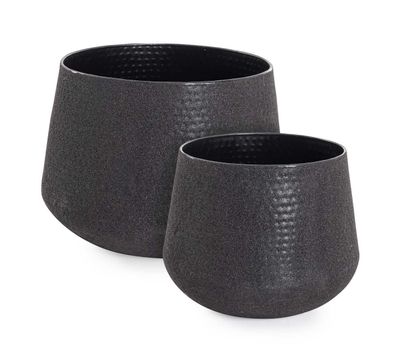 Outdoor-Vase Kenar 2er-Set aus Metall, modern handgefertigt, niedrig, schwarz,