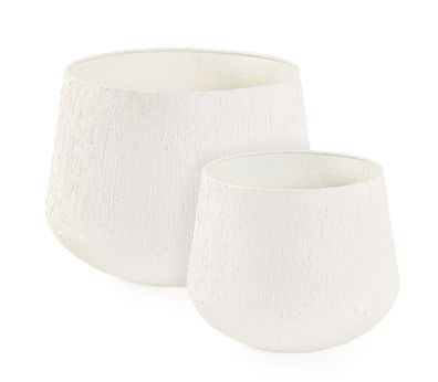 Outdoor-Vase Kenar 2er-Set aus Metall, modern handgefertigt, niedrig, weiß, für