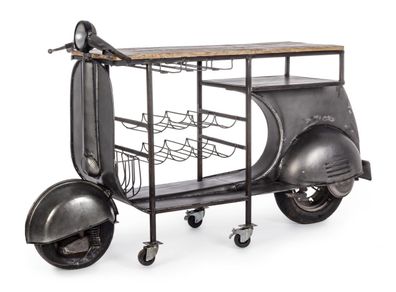 Bartisch Vespa aus Metall und Mangoholz, Industrial Stil, natur und anthrazit,