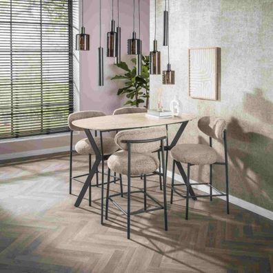 Bartisch Onam 140 cm mit ovaler Keramikplatte in Travertinoptik (Gr. 140x75x91 cm)