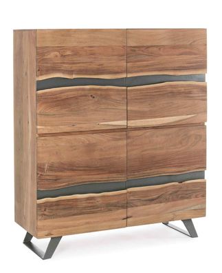 Schrank Aron aus Akazienholz, modern, Natur, 118 cm breit, mit Metallgestell und