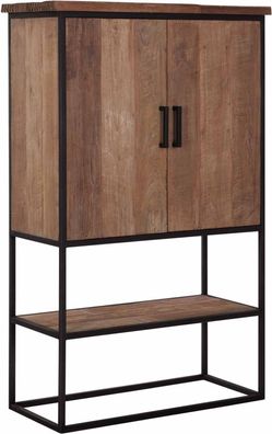 Schrank Beam aus Teakholz, Industrial Design mit 2 Türen, Natur, Metallgestell,