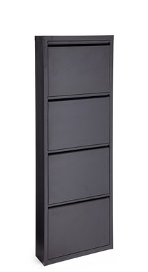 Schuhschrank Eyvin aus Metall, modern mit 4 Fächern, schwarz, schlankes Design
