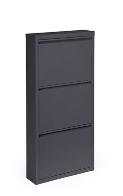 Schuhschrank Eyvin aus Metall, modern und lackiert, 3 Fächer, schwarz, kompakt