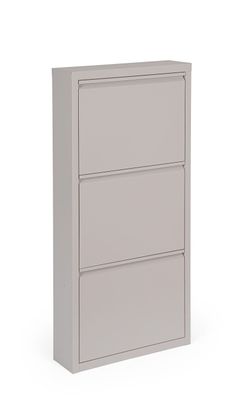 Schuhschrank Eyvin aus Metall, modern und lackiert, Taubengrau, 3 Fächer,