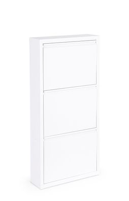 Schuhschrank Eyvin aus Metall, modern mit 3 Fächern, Weiß lackiert, platzsparend