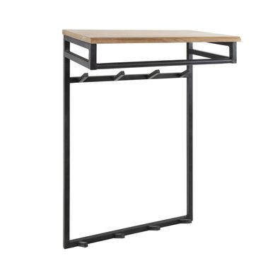 Garderobe Flidna Akazie massiv, Industrial Design mit Hutablage und 8 Haken,