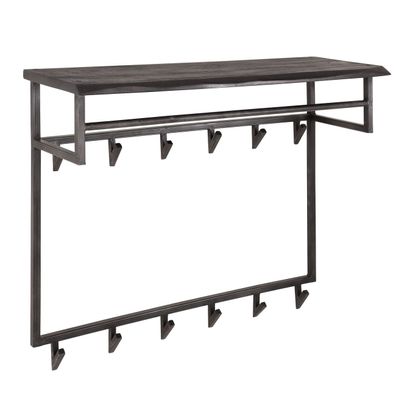 Garderobe Cheyuzi aus Akazie massiv, modern industriell, Schwarz, mit Hutablage