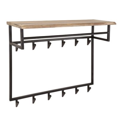 Garderobe Bord aus Akazie massiv, modern industriell, Natur, mit Hutablage, 12