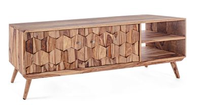 TV-Board Kant aus Sheeshamholz, modern, natur, 145 cm, mit Türen und Fachböden,