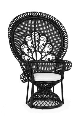 Sessel Peacock aus Rattan, klassisch gepolstert, Schwarz, abziehbares Kissen,
