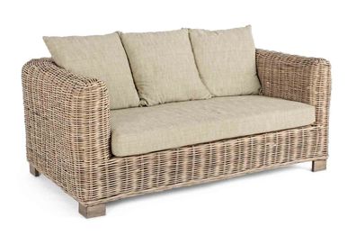 Rattansofa Fortaleza, Mangoholz und Rattan, skandinavischer 2 Sitzer, Natur,