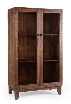 Highboard Remington aus Mangoholz, klassischer Stil, Natur, Glastüren, 80x40x140