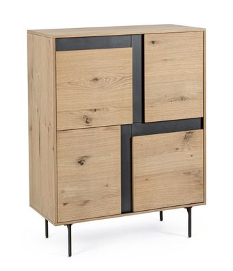 Highboard Stanwood aus Eichenholz, modernes Design mit Metalleinsätzen, natur,