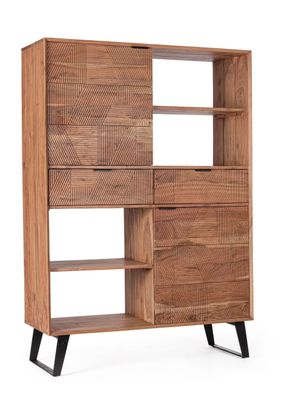 Highboard Isar aus Akazienholz, handgefertigte Schnitzereien, klassisch, natur,