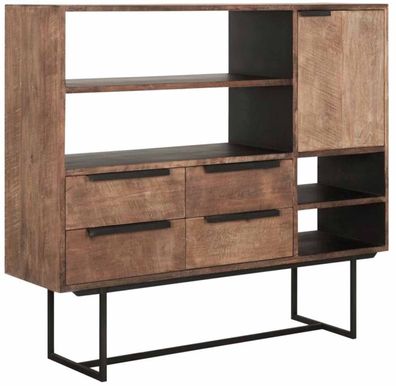 Highboard Odeon Teak, massives Teakholz und Metall, Industrial Stil, natur, 4