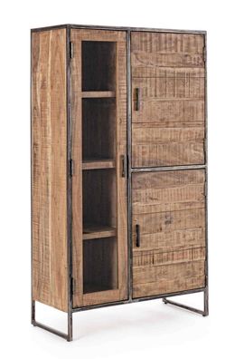 Highboard Elmer aus Akazienholz, klassisch, Natur, 3 Türen, Metallgestell in