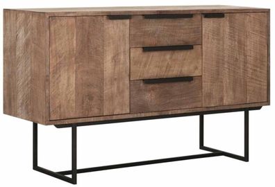 Sideboard Odeon Teak, massives Teakholz im Industrial Stil, natur, (Gr. 139x45x84 cm)