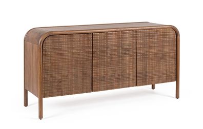 Sideboard Sanat aus Mangoholz, handgefertigte Schnitzereien, Retro Chic, Braun,