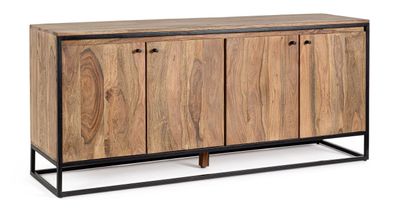 Sideboard Nartan aus Sheesham-Holz, modern massiv, Natur, 4 Türen, Metallgestell