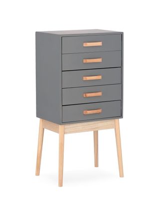 Kommode Ordinary aus Kiefernholz, modernes Design, grau, 5 Schubladen, für Dein Zuhau