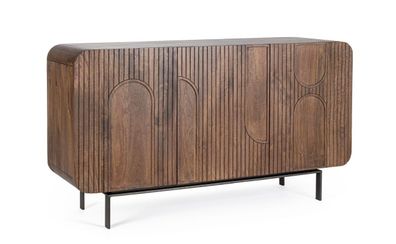 Sideboard Orissa aus Mangoholz, modern, Braun, 145 cm, Metallgestell, Türen mit Magne