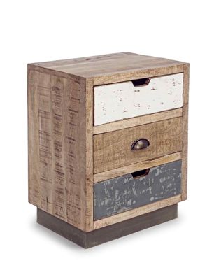 Nachttisch Tudor aus Mangoholz, klassisch, natur, 3 Schubladen, 45 cm breit